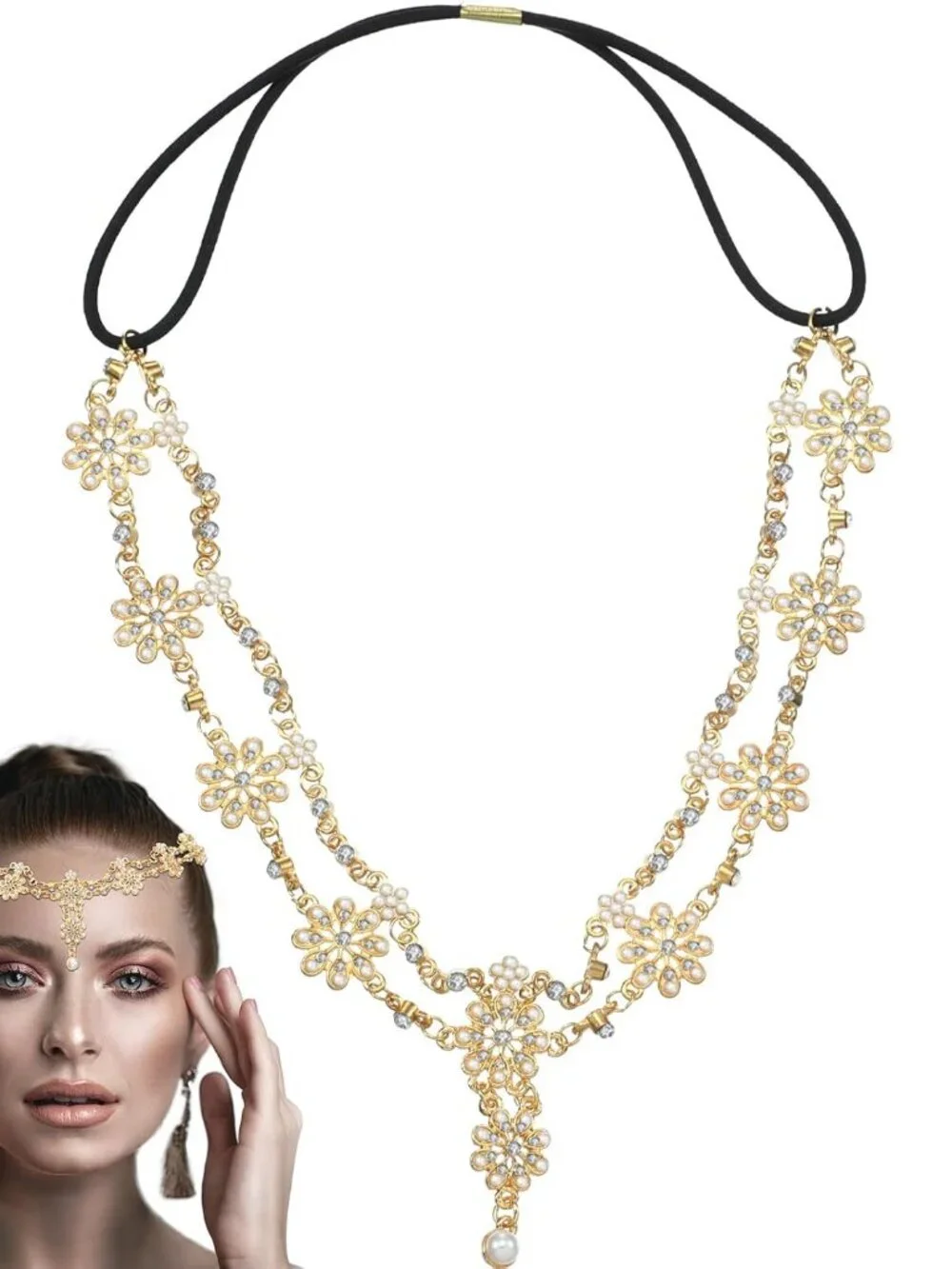 Head Chain W Shell Accessories | Head Chain Jewelry Headpiece Rhinestone Wedding Headband ...